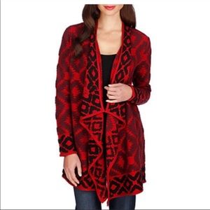 Lucky Brand Aztec Print Wrap Cardigan Red Size Large